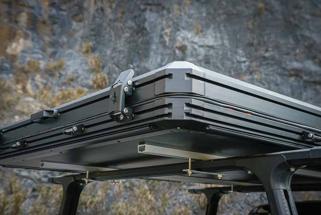 Rooftop tent lifestyle, forest at golden hour